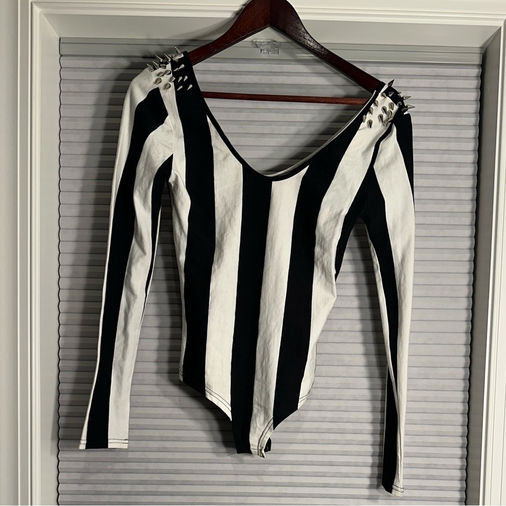 NWT striped bodysuit with shoulder studs